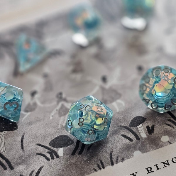 FAiry WIngs dnd dice set for Dungeons and Dragons, d20 Polyhedral dice set for TT RPG - incredible iridescent sparkles!