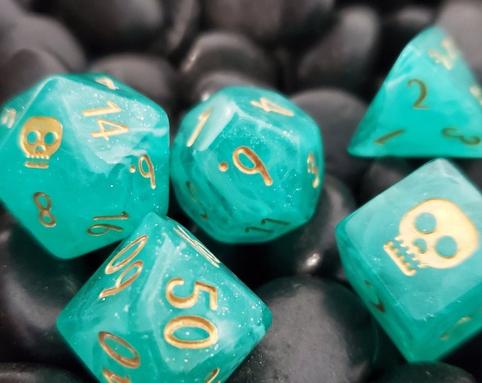 RIP Tide DnD Dice Set, d20 Polyhedral Dice Set - Ocean Themed Gaming Dice - Pirate Dice