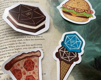 D20 DND FOOD stickers - DND dice d20 stickers individual or set - pizza ice cream oreo ice cream sandwich hamburger- Dnd sticker pack vinyl