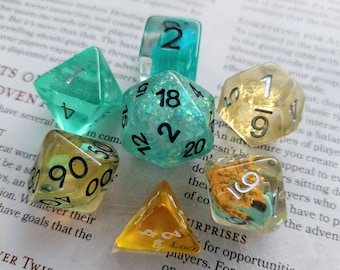 Sparkling Creation Mix Set DnD Dice Set | Teal and Gold Mixed Polyhedral Set