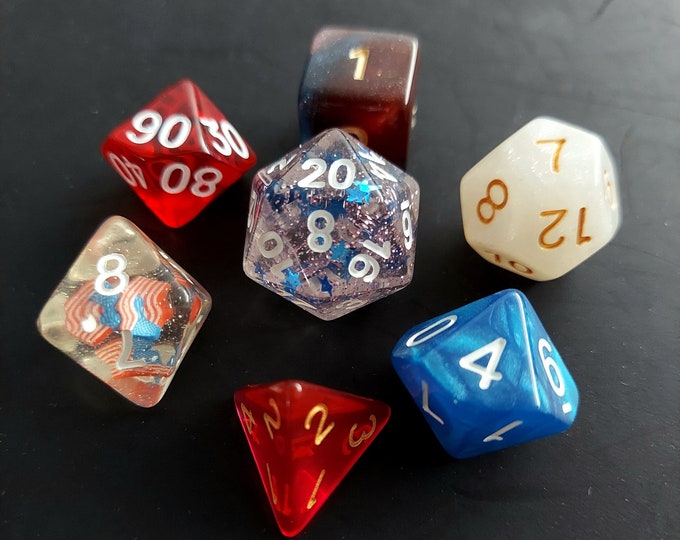 4th of July Mix Set | Independance Day DnD Dice Set | Red White and Blue Mixed Polyhedral Set