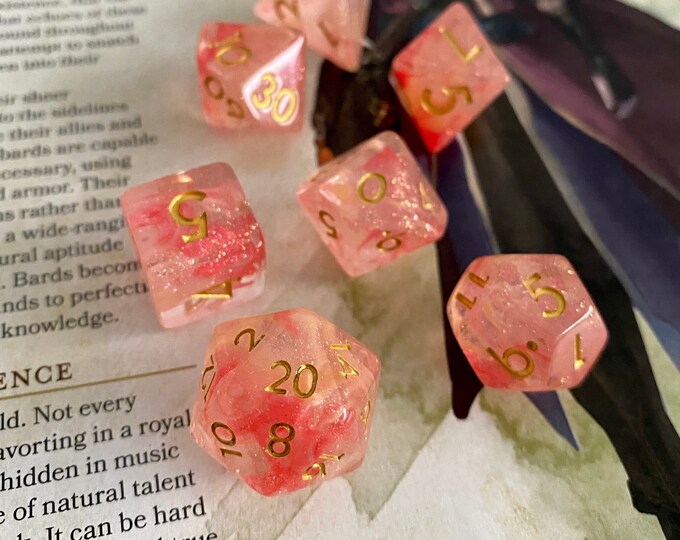 Ever After dnd dice set for Dungeons and Dragons, Pathfinder pretty pastel magical fairy tale fairytale dice set