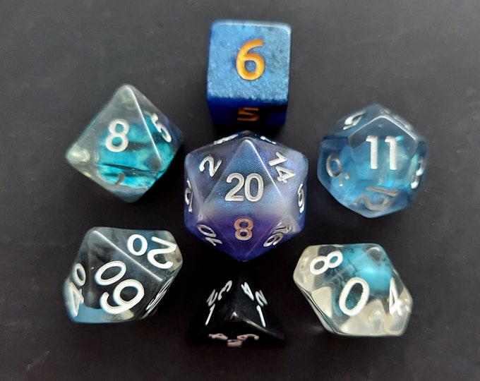 Hidden Empire Mix Set DnD Dice Set | Blue and Black Mixed Polyhedral Set