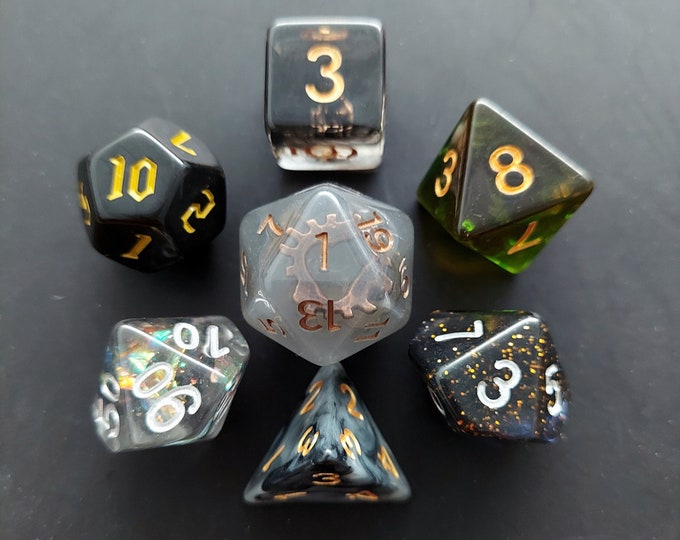 Fallen to Darkness Mix Set DnD Dice Set | Black and Gray  Mixed Polyhedral Set