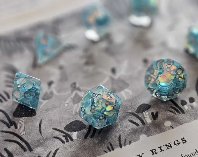 FAiry WIngs dnd dice set for Dungeons and Dragons, d20 Polyhedral dice set for TT RPG - incredible iridescent sparkles!