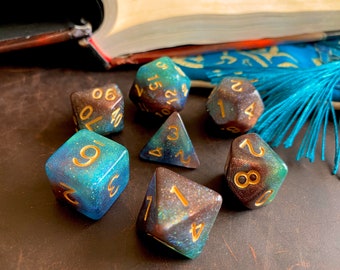 Mystic MARSH DnD Dice set for Dungeons and Dragons TTrpg, Polyhedral Dice Set - d20 Galaxy Dice