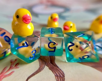 Ducky dice, Dnd dice set, d20 ducky - Polyhedral dice set for Tabletop Role Playing Games - yellow rubber duck dice