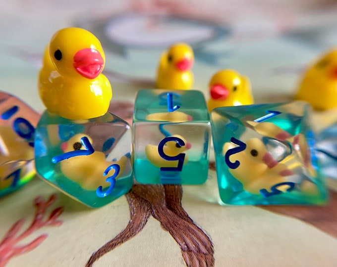 Ducky dice, Dnd dice set, d20 ducky - Polyhedral dice set for Tabletop Role Playing Games - yellow rubber duck dice