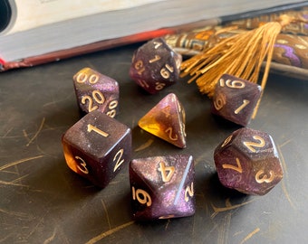 Mystic AMBER DNd DIce SEt for Dungeons and DRagons TTrpg, POlyhedral DIce Set - d20 GAlaxy DIce