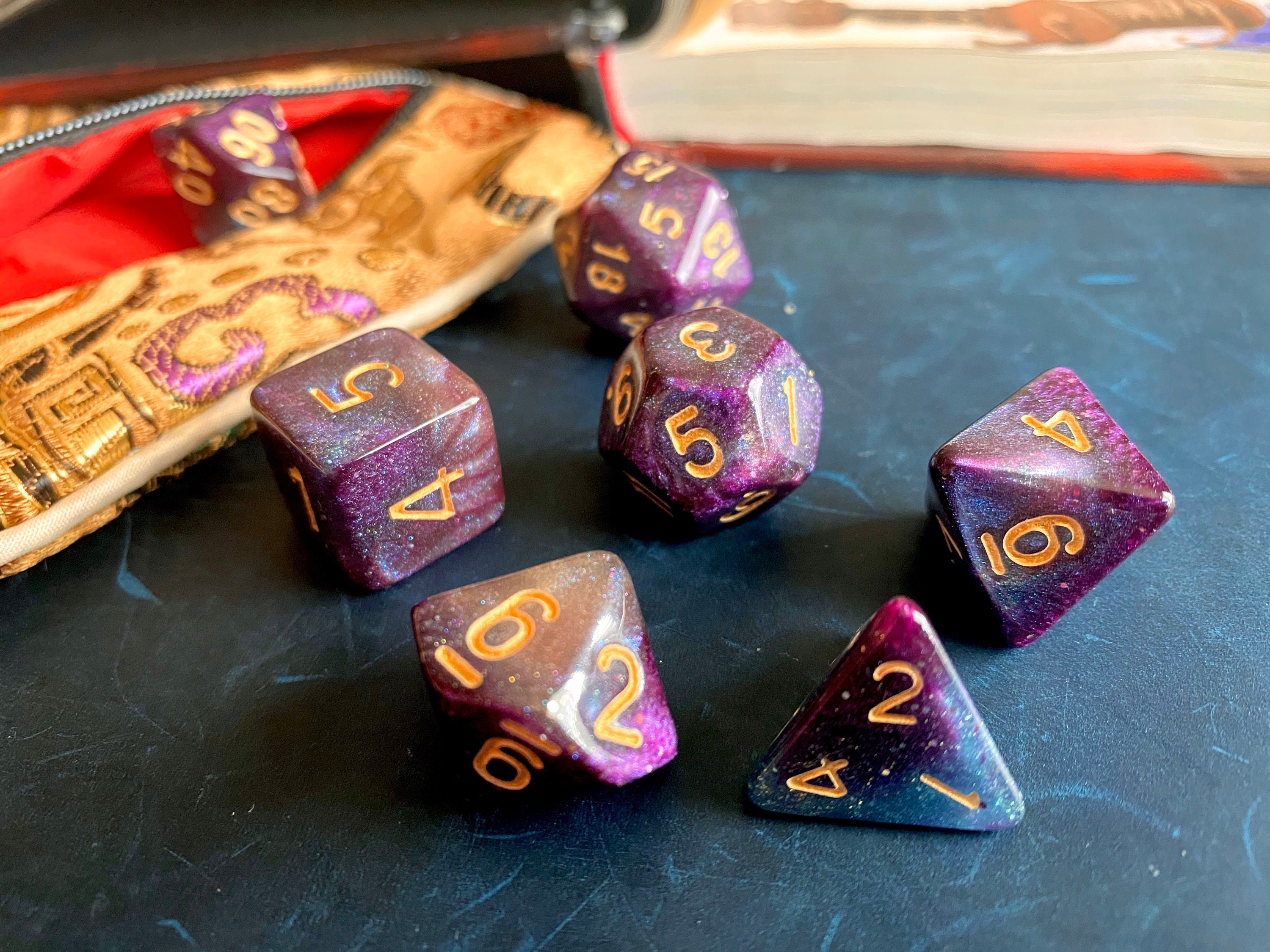 Mystic MIDNIGHT DNd DIce SEt 4 DUngeons aND DRagons TTrpg, POlyhedral