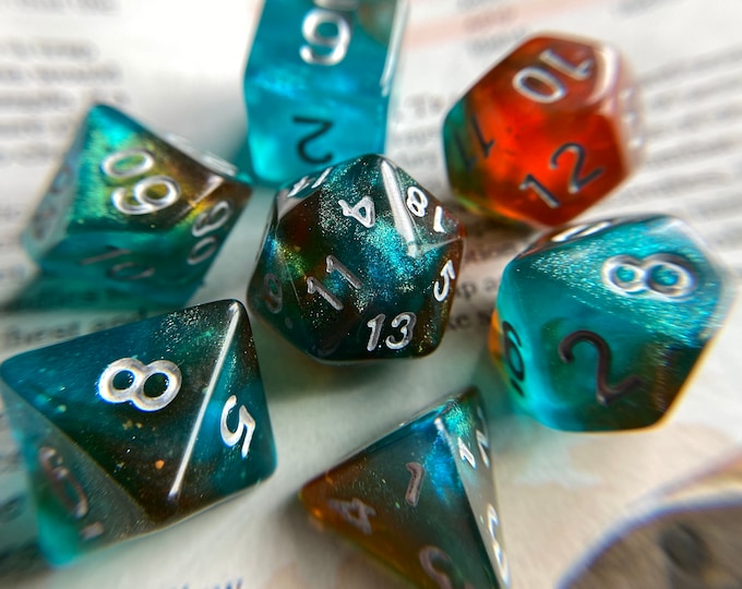 Reef Dnd dice set for Dungeons and Dragons d20, Polyhedral dice set for TTRPG dungeon master critical role gaming