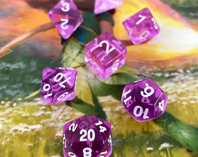 PURPLE FLAME dnd dice set for Dungeons & Dragons DICE, D20 D6 polyhedral dice set for any Ttrpg role playing game