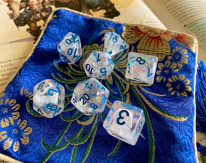 Indigo FROST DnD dice set for Dungeons and Dragons TTrpg, Polyhedral Dice Set for d20 Tabletop Role Playing Games