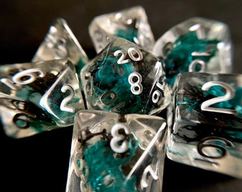 Moon MOSS DNd Dice set, TTrpg dice, d20 Polyhedral dice set -for Tabletop Games Dungeons and Dragons,  real preserved MOSS inside!