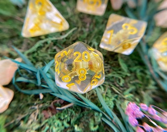 Lemon Blossom dnd dice set, flower blossom petal daisy dice set, 7 piece set for Dungeons and Dragons, Pathfinder