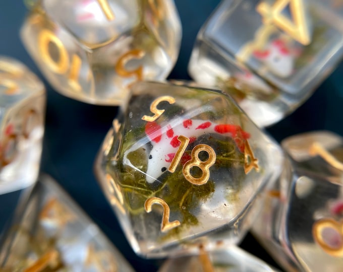 Koi Fish dnd dice set - critical role polyhedral dice set - tabletop gaming dice - Asian inspired Dungeons and Dragons dice -