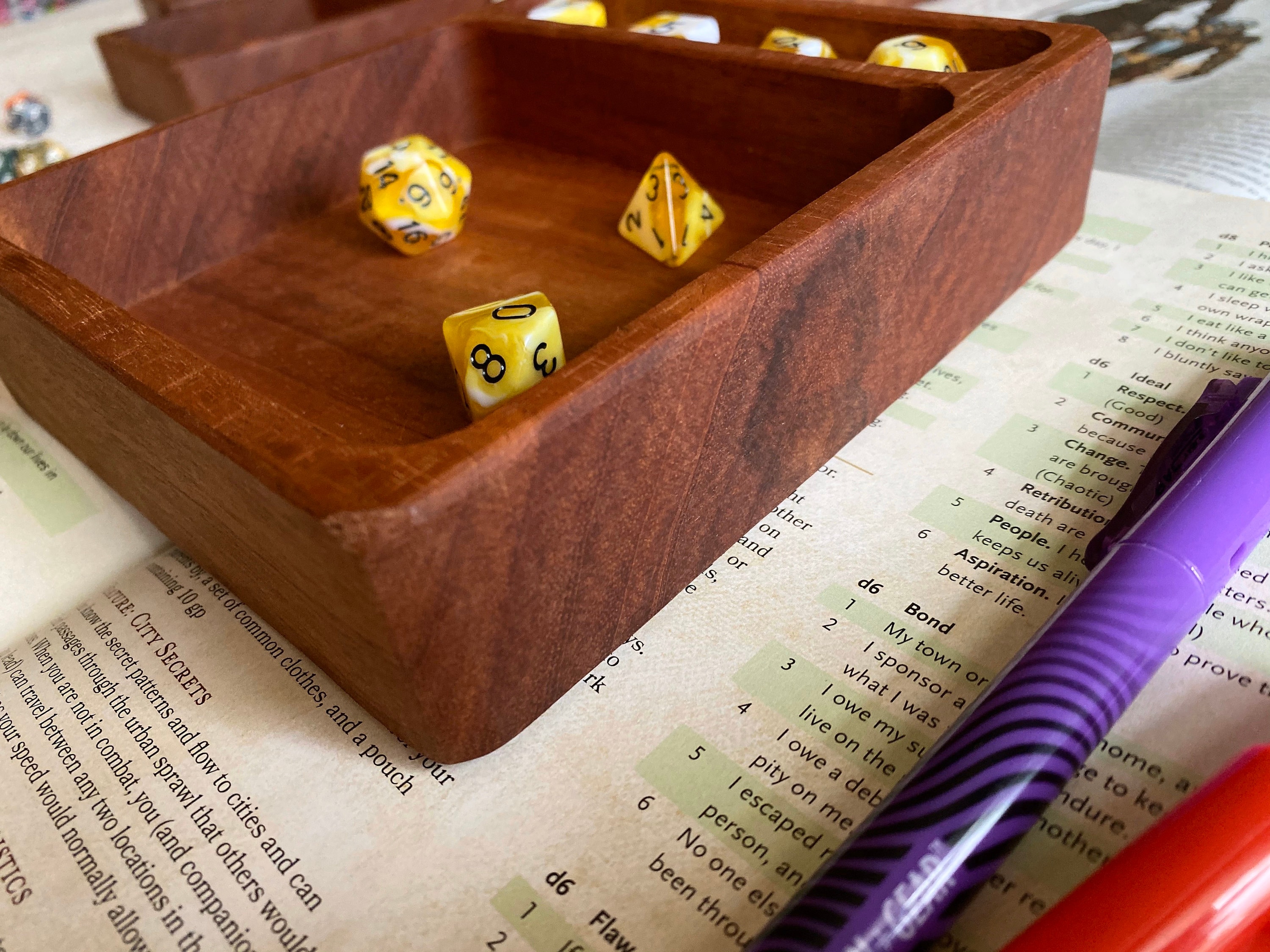WOOD dIce TRay & Leather insert for Dnd dice set, warhammer 40k