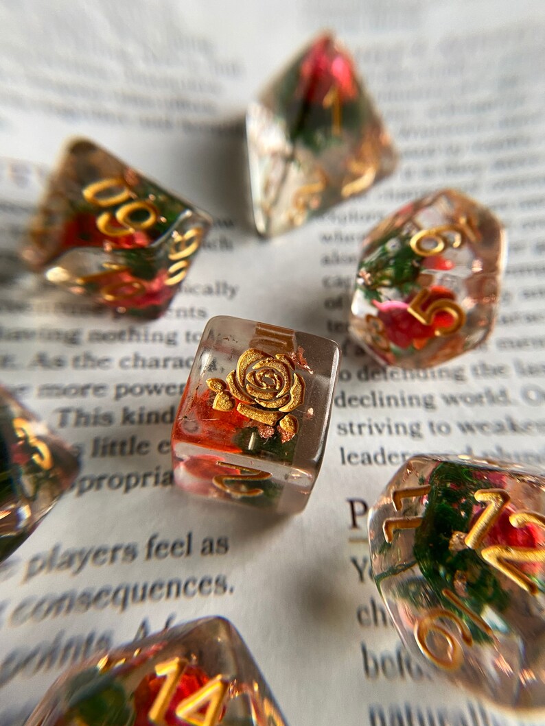 Rose Bud Dnd Dice Set Rose Dice Flower Dice Game Dice Set Etsy