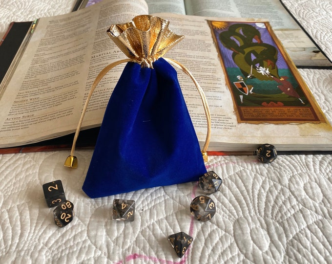 ROYAL BLUE dnd dice bag/pouch for Dungeons and Dragons TTrpg - gift bag -dice bag- card pouch- drawstring bag- holds 5 sets of dice