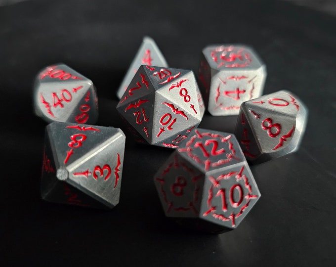 Crimson Blade Metal Dnd Dice Set, Polyhedral Dice Set For Dungeons & Dragons. Coated Stainless Steel