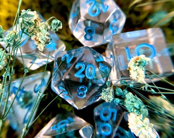 Blueberry Blossom DnD Dice Set 4 Dungeons and Dragons D20- REAL FLOWERS Inside!!