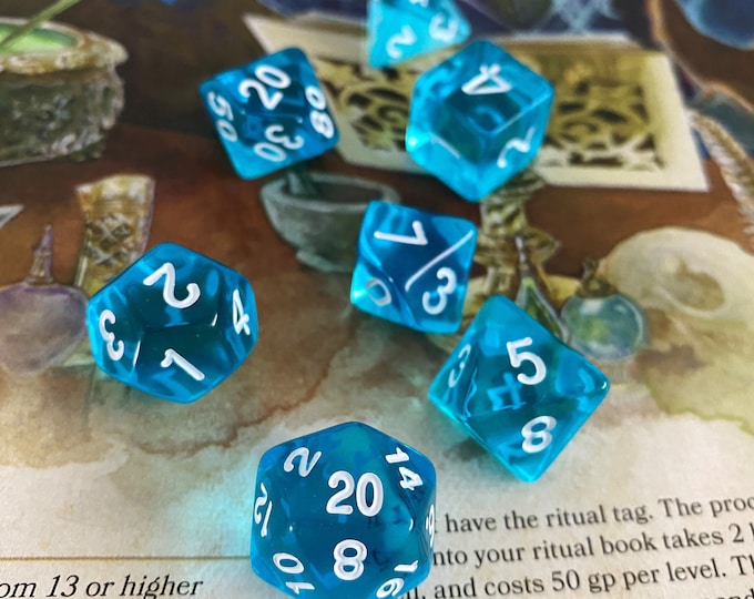 BLUE FLAME dnd dice set for Dungeons & Dragons DICE, D20 D6 polyhedral dice set for any Ttrpg role playing game