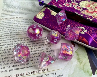 Tears of Passion dnd dice set for Dungeons and Dragons, sparkly flake fairy hot pink ttrpg critical role