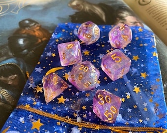 MAGE DUST DnD Dice Set for Dungeons And Dragons TTRPG, Polyhedral Dice Set for Tabletop rpg - Purple Smoke and Sparkle
