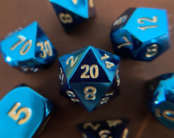 BLue FLame MEtal Dnd DIce SEt, POlyhedral DIce SEt FOr DUngeoNs & DRagons. COated STainless STeel
