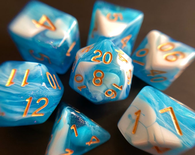 Glacier dnd dice set for Dungeons and Dragons, d20 polyhedral dice set for tabletop role playing games TTRPG