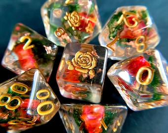 Rose Bud dnd dice set, Rose dice, flower dice, game dice set for Dungeons and Dragons, Tabletop games d20