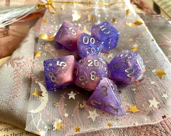 ENCHANTED Evening Dnd Dice Set for Dungeons and Dragons TTrpG, d20 Rpg tabletop gaming - super shimmery!