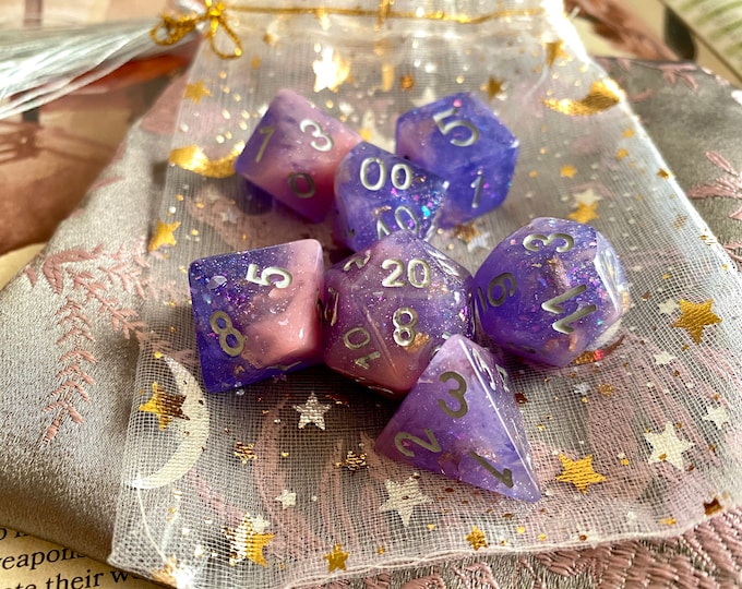 ENCHANTED Evening Dnd Dice Set for Dungeons and Dragons TTrpG, d20 Rpg tabletop gaming - super shimmery!