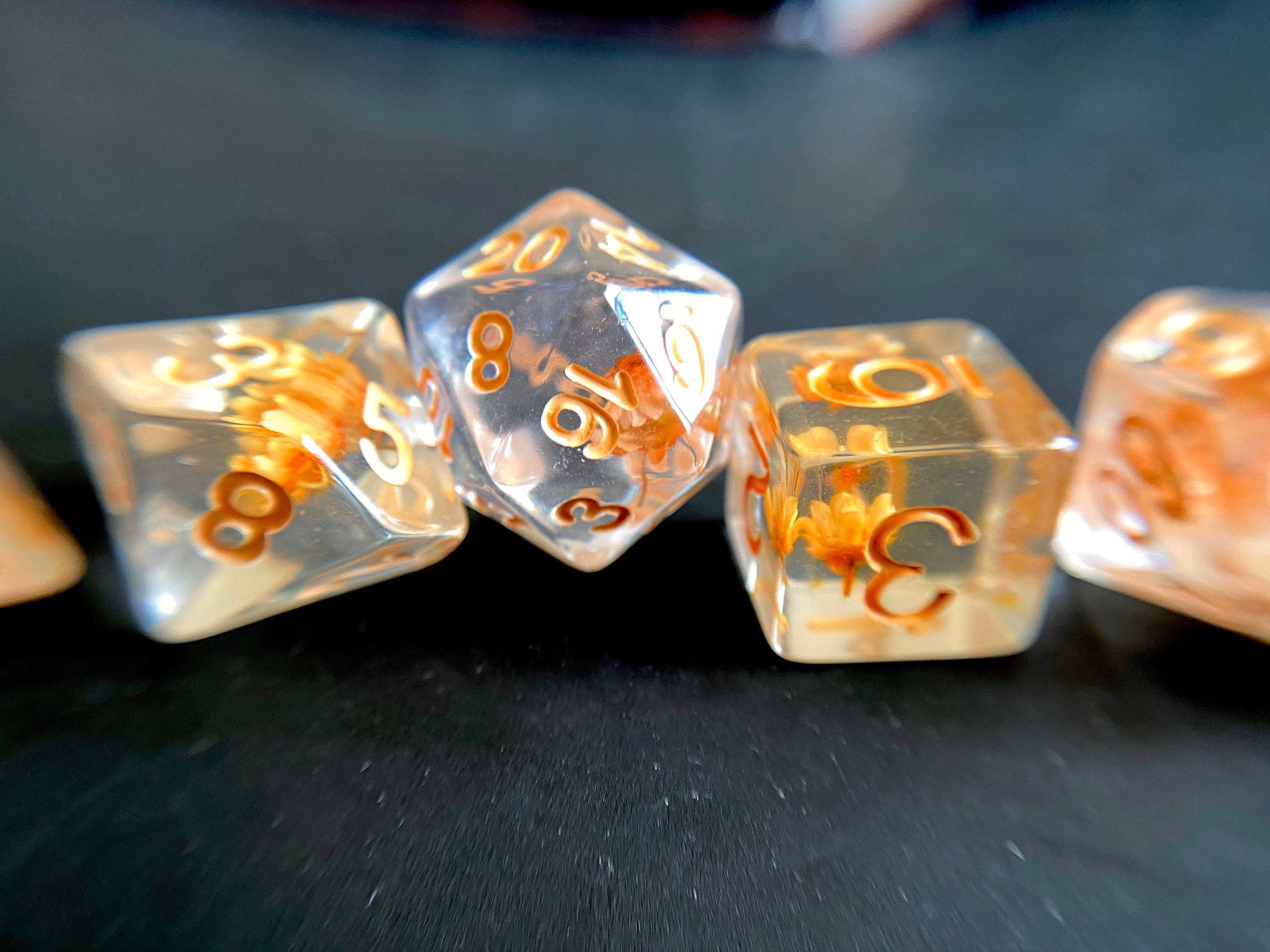 PEACH FLOWER DnD Dice Set REAL FLOWERs Inside!! D&D Dice Set, TTrpg