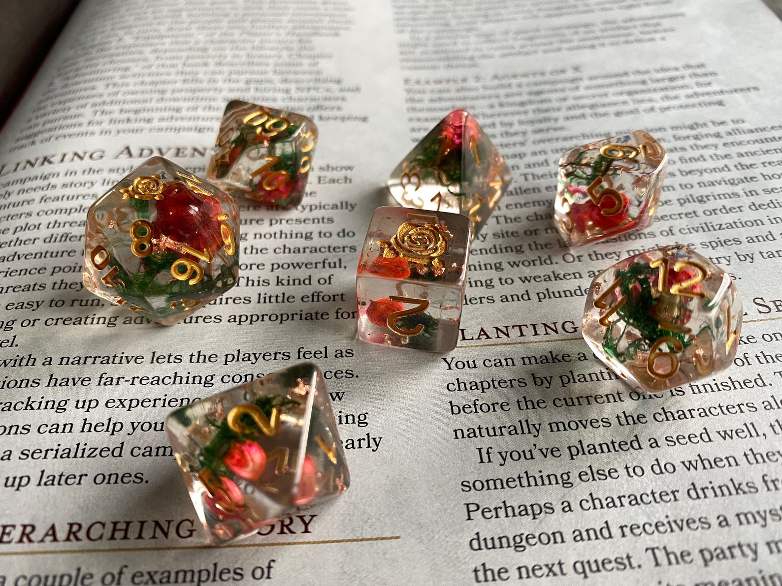 Rose Bud Dnd Dice Set Rose Dice Flower Dice Game Dice Set Etsy