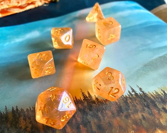 Peach SUNSHINE dnd dice set, Orange and purple  D&D DIce Set, Polyhedral Dice Set for Dungeons and Dragons