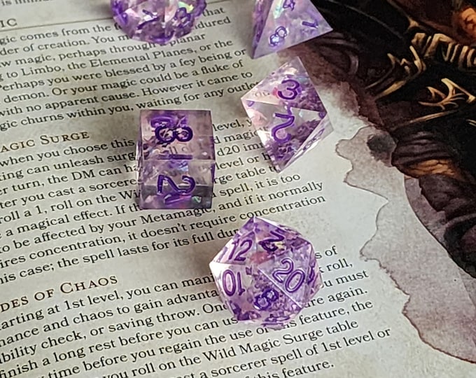 Lavendar Sky SHARP Edge DnD Dice Set Handmade for Tabletop Role Playing Games