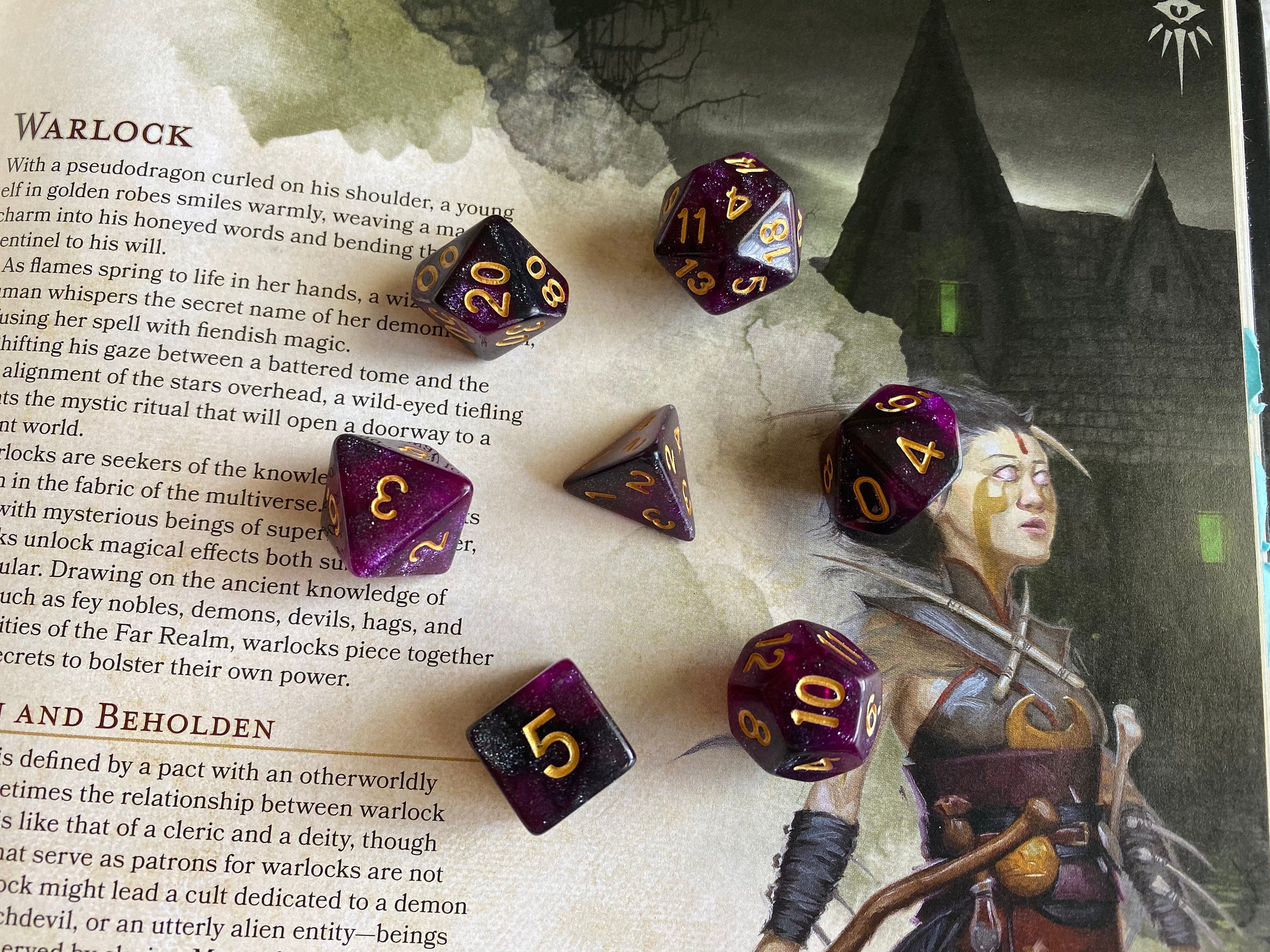 Dnd DIce SEt WArlocks PAct D&D dice set, RPG Dice Set, POlyhedral DIce