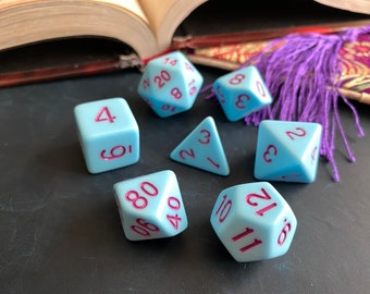 Blue Marshmallow DND dice set for Dungeons and Dragons, d20 Polyhedral dice set for TTRPG, Tabletop Role Playing Games