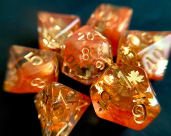 Autumn Leaves DND Dice Set for Dungeons and Dragons TT RPG, d20 Polyhedral dice set  -- beautiful fall themed sparkle!