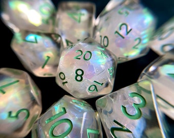 Frozen Tears dnd dice set for Dungeons and Dragons, d20 Polyhedral dice set for TT RPG - incredible iridescent sparkles!