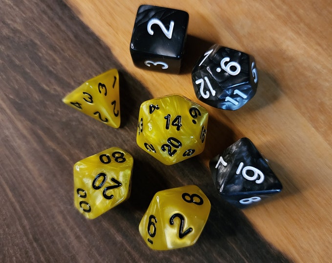 Hufflepuff Mixed Dice Set for Dungeons and Dragons TTrpg, Polyhedral Dice Set for d20 Tabletop Gaming