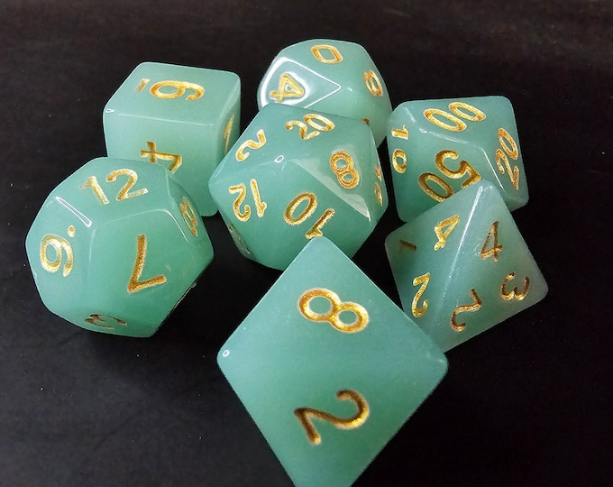 Jade Dragon DnD Dice Set, d20 Polyhedral Dice Set, DnD Dice Pathfinder Dice TTRPG dice