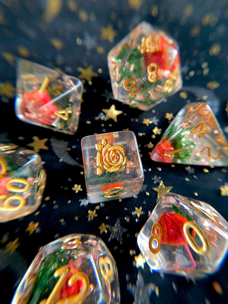Rose Bud Dnd Dice Set Rose Dice Flower Dice Game Dice Set Etsy