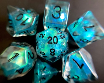 Deep Tears dnd dice set for Dungeons and Dragons, d20 Polyhedral dice set for TT RPG - incredible iridescent sparkles!