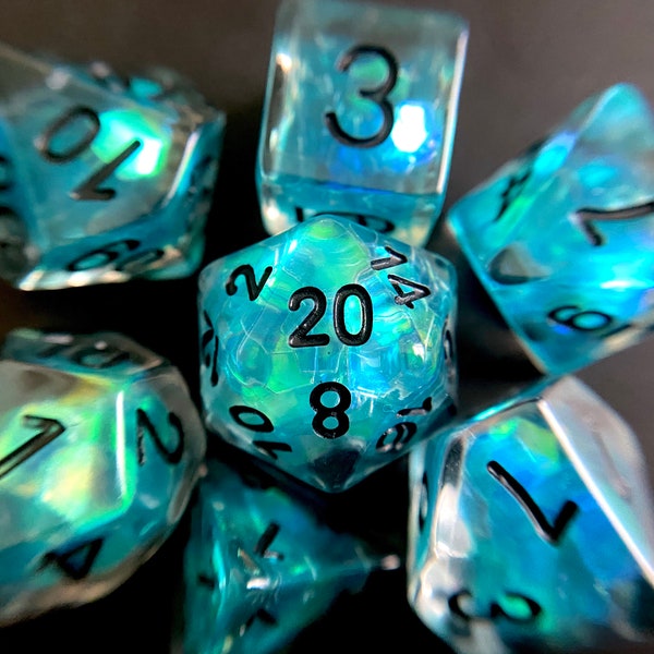 Deep Tears dnd dice set for Dungeons and Dragons, d20 Polyhedral dice set for TT RPG - incredible iridescent sparkles!