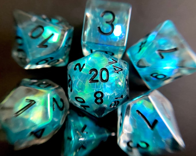 Deep Tears dnd dice set for Dungeons and Dragons, d20 Polyhedral dice set for TT RPG - incredible iridescent sparkles!
