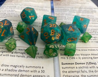 Green Mini Dice - miniature Dnd dice set 4 Dungeons and DRagons, tiny cute small critical role dice