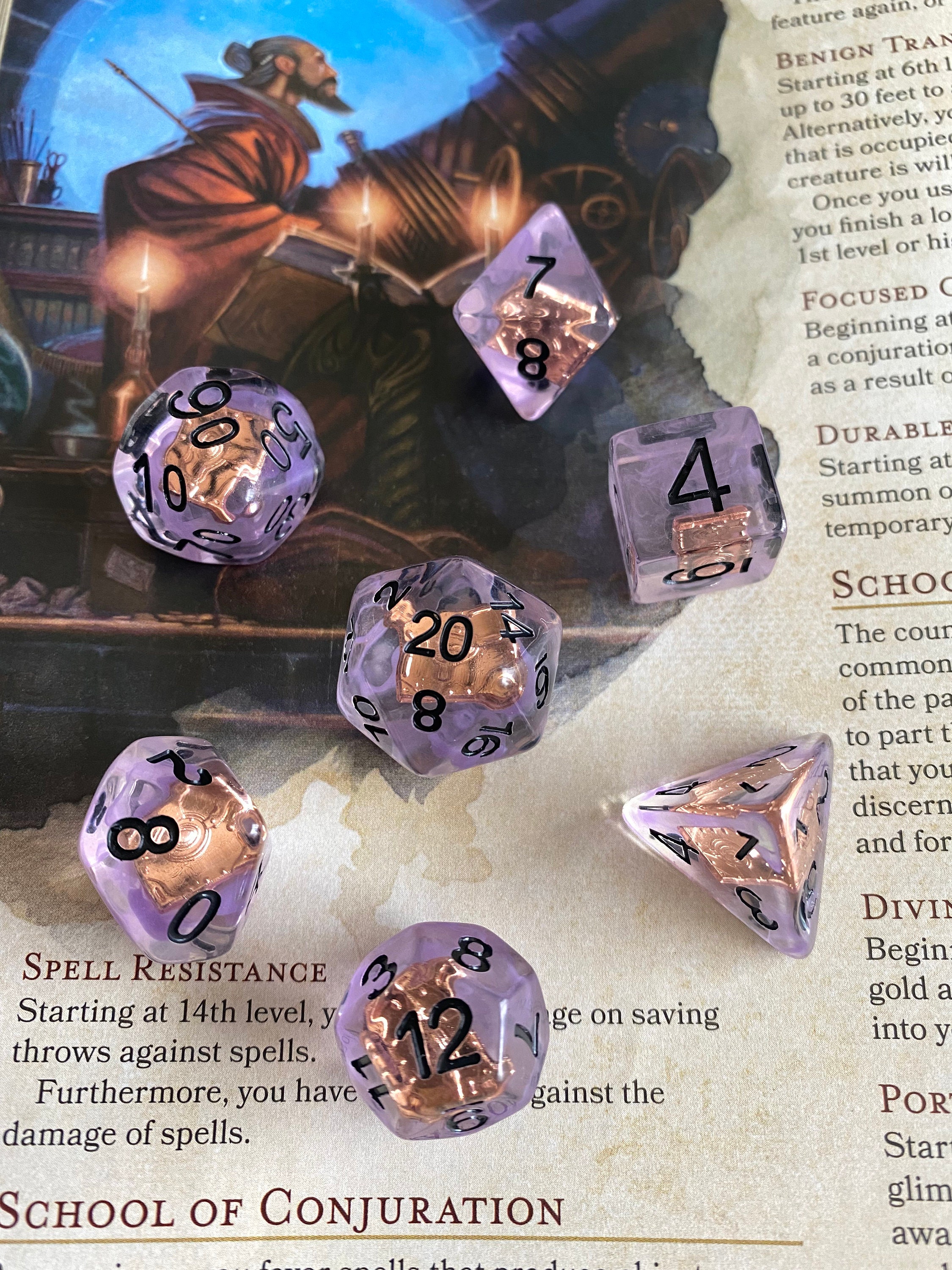 SPELL BOOK Dnd Dice Set, Polyhedral dice 4 Dungeons and Dragons TTRPG