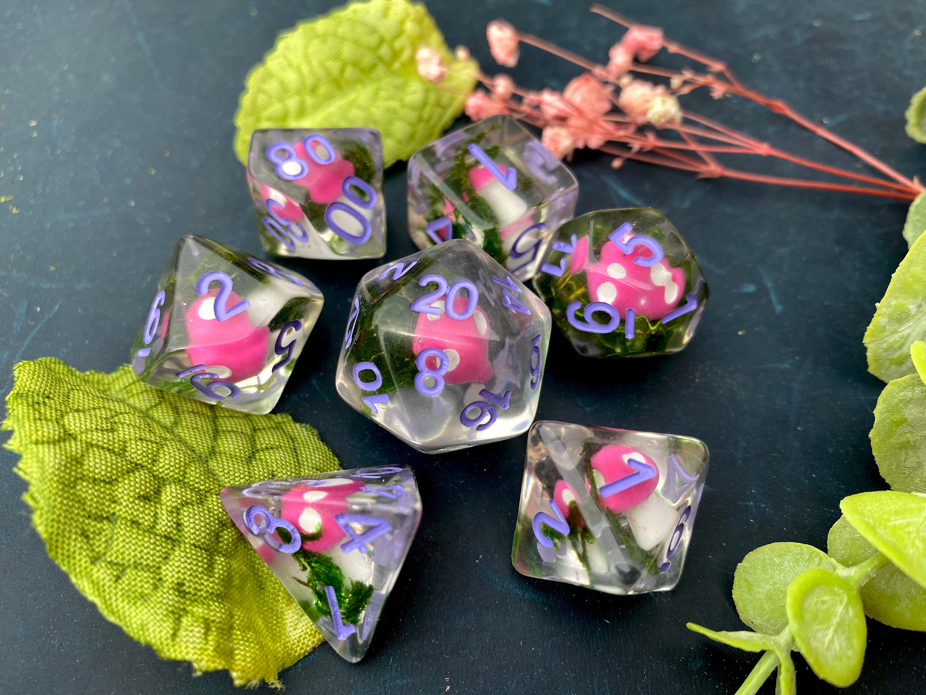 Magic Mushroom dice, dnd dice set for tabletop gaming Dungeons and